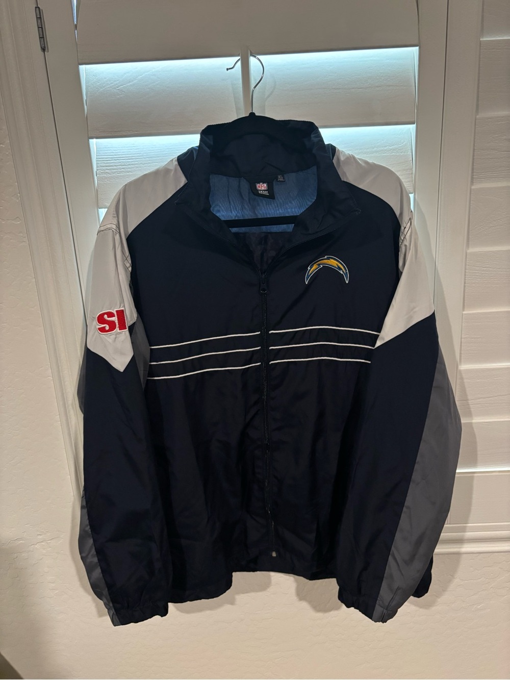 Reebok NFL Navy White and Gray Chargers Windbreaker Jacket